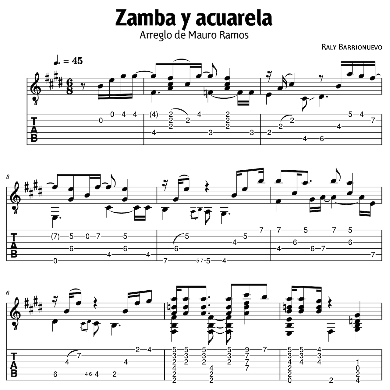 Zamba y acuarela - PARTITURA CON TABS