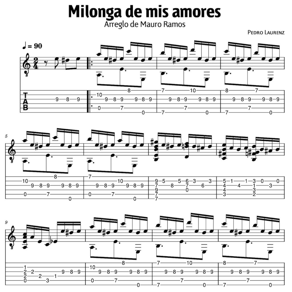 Milonga de mis amores - PARTITURA CON TABs